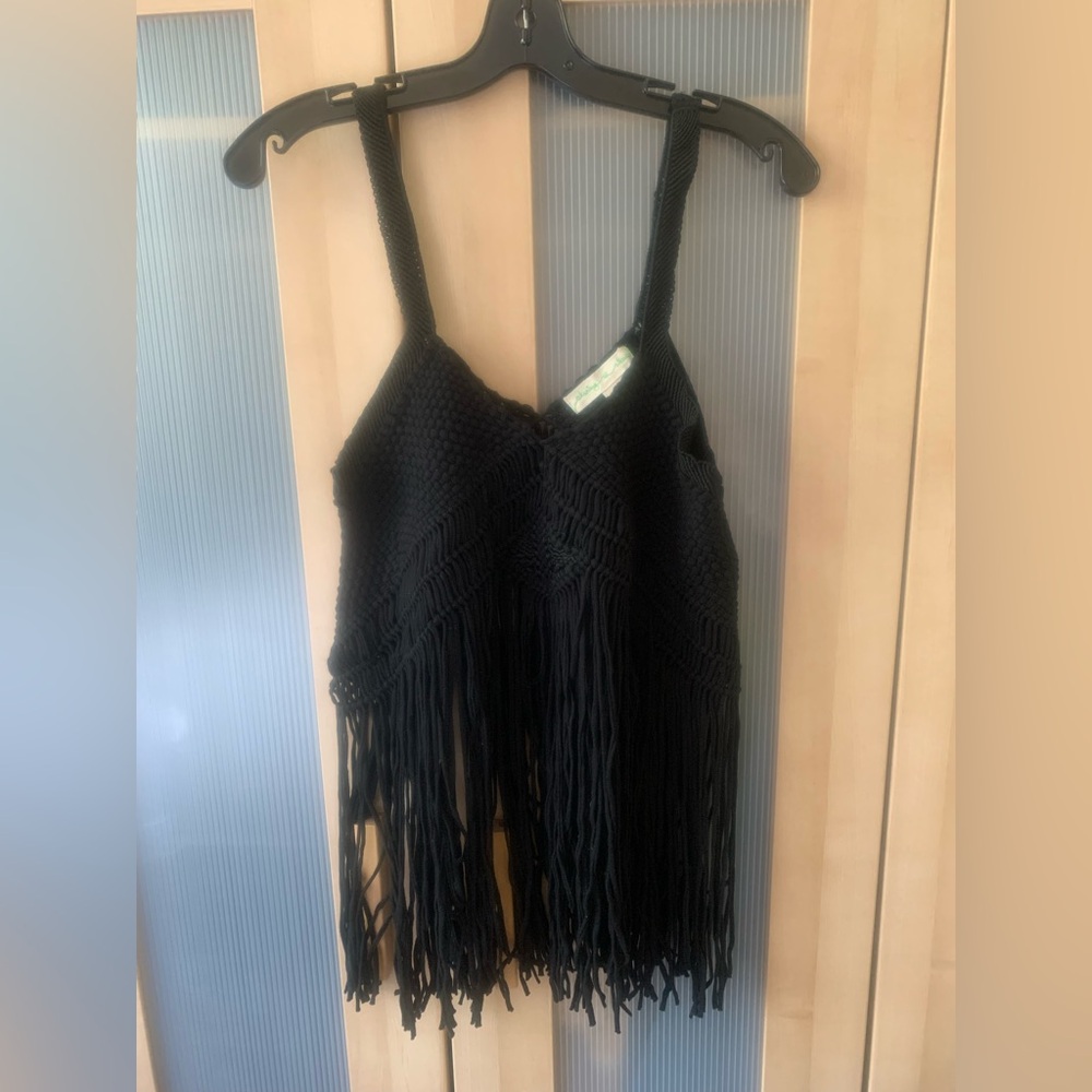 Staring at Stars Black Fringe Knit Tank Top